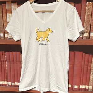 Life is Good Life is Golden Golden Retriever Dog Crusher Tee Shirt V Neck M Med